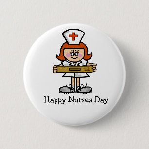 Happy Nurses Day Button Female Nurse Red Hair