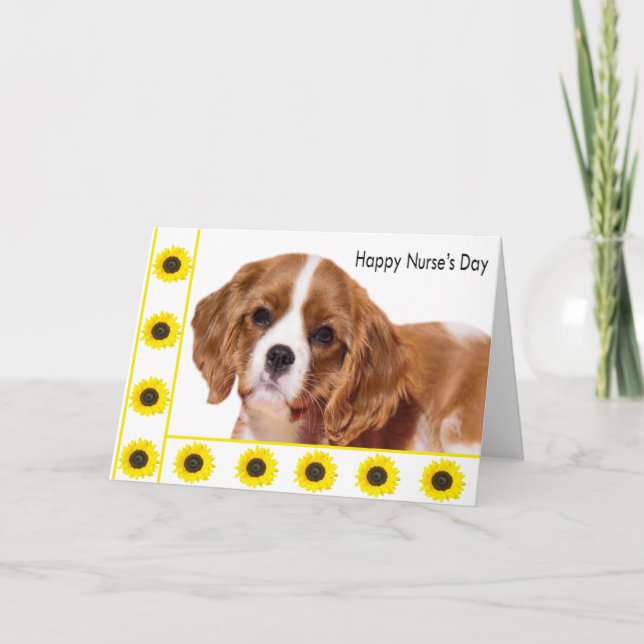 Happy Nurse's Day Cavalier King Puppy Sunflowers Card (Front)