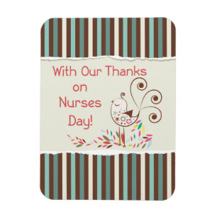 Happy Nurses Day, Cute Bird on Stripes Magnet