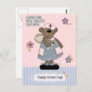 Happy Nurses Day. Cute Teddy Bear Angel Postcard