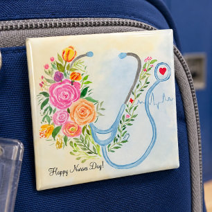 Happy Nurses Day Floral Stethoscope Appreciation 15 Cm Square Badge