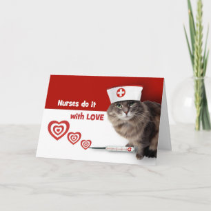 Happy Nurses Day. Funny Kitty Wearing Nurse Cap Card