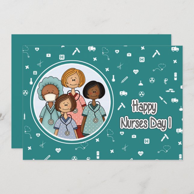 Happy Nurses Day. Group of Nurses Card (Front/Back)
