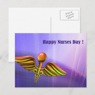 Happy Nurses Day. Medical Caduceus Postcard