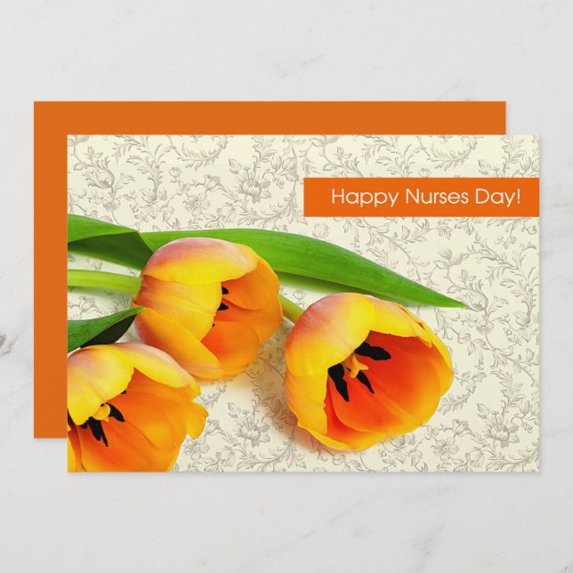 Happy Nurses Day. Spring Tulips Flat Card (Front/Back)