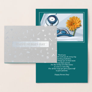 Happy Nurses Day. Stethoscope and Daisy Luxury Foil Card