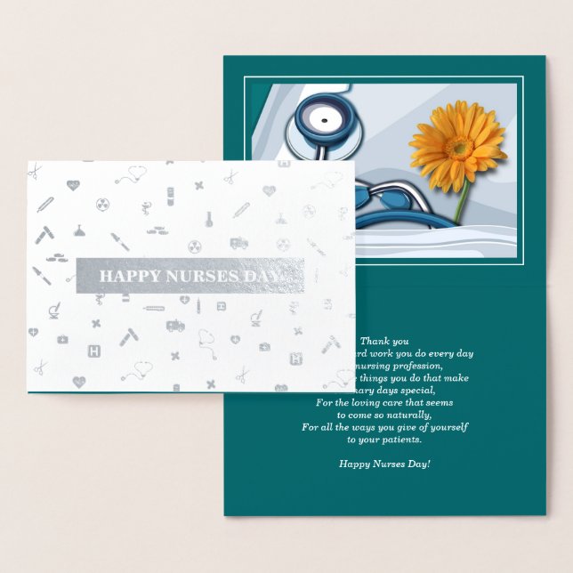 Happy Nurses Day. Stethoscope and Daisy Luxury Foil Card (Display)