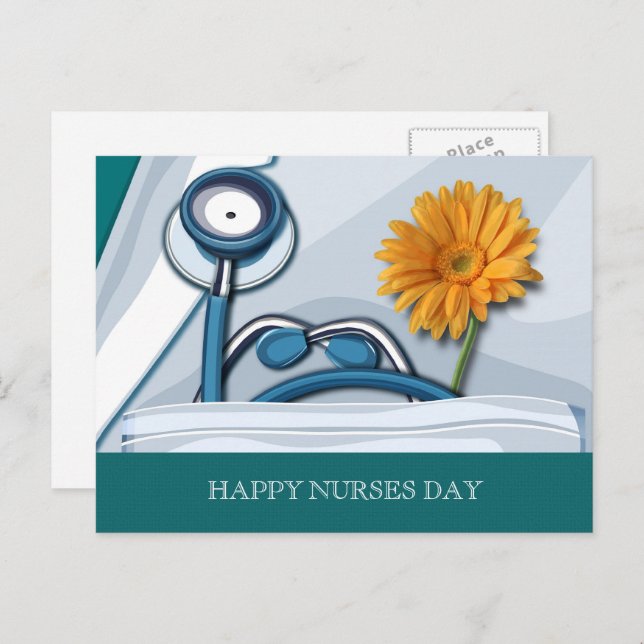 Happy Nurses Day. Stethoscope and Daisy  Postcard (Front/Back)