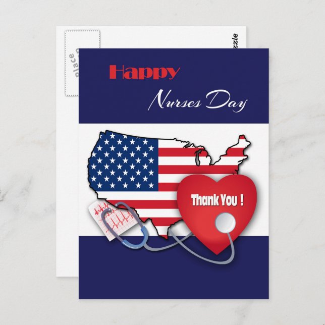 Happy Nurses Day. USA Patriotic  Postcard (Front/Back)