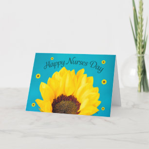 Happy Nurses Day Yellow Flowers on Blue  Holiday Card