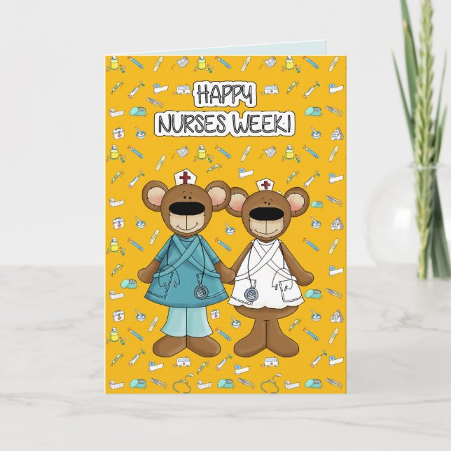 Happy Nurses Week. Cute Teddy Bears  Card (Front)