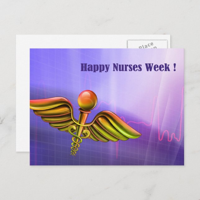 Happy Nurses Week. Medical Caduceus Postcard (Front/Back)