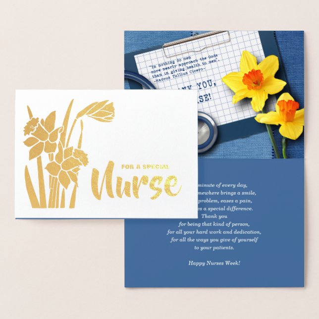 Happy Nurses Week Spring Daffodils and Stethoscope Foil Card (Display)