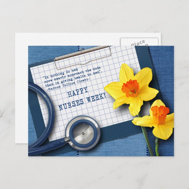 Happy Nurses Week Spring Daffodils and Stethoscope Postcard (Front/Back)