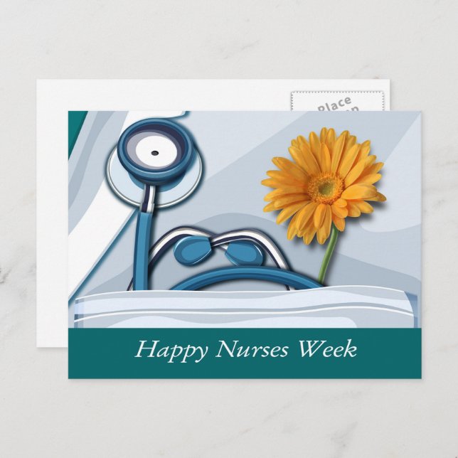 Happy Nurses Week. Stethoscope and Daisy Postcard (Front/Back)