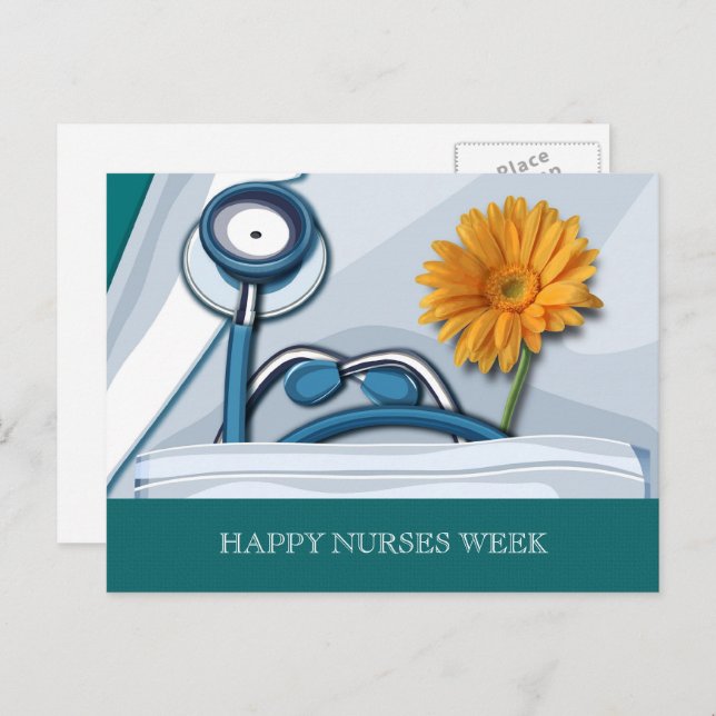 Happy Nurses Week. Stethoscope and Daisy Postcard (Front/Back)