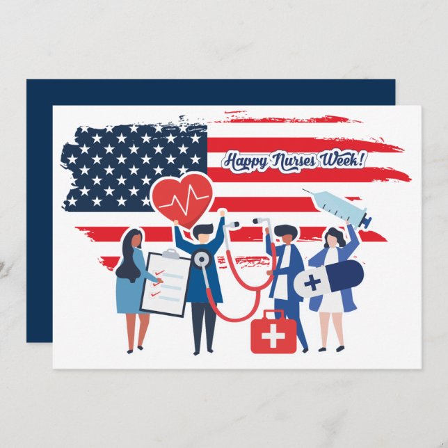 Happy Nurses Week. USA Patriotic Custom Flat Cards (Front/Back)