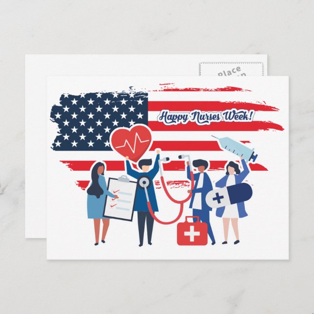 Happy Nurses Week. USA Patriotic Postcard (Front/Back)