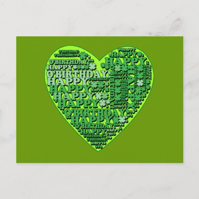 Happy O'Birthday with Heart T shirts and Gifts Postcard (Front)