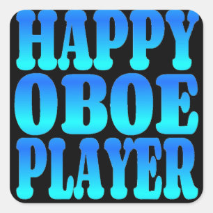 Happy Oboe Player in Blue Square Sticker