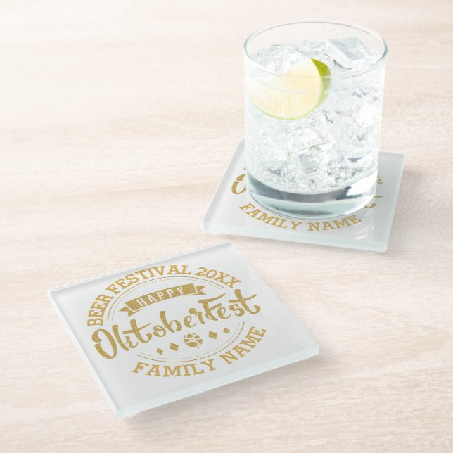 Happy Octoberfest Modern Typography Beer Festival Glass Coaster (Angled)