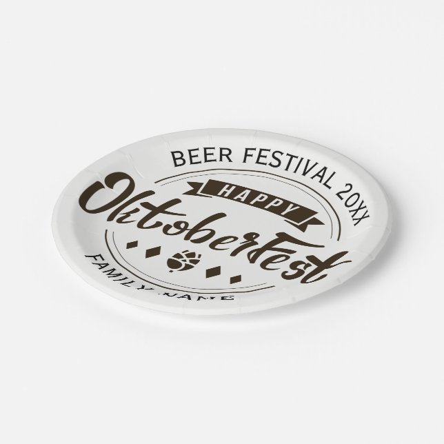 Happy Octoberfest Modern Typography Template Paper Plate (Angled)