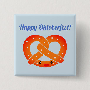 "Happy Oktoberfest!" Button with Smiling Pretzel