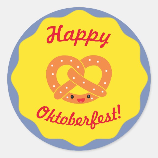"Happy Oktoberfest!" Sticker with Smiling Pretzel (Front)