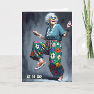 Happy Old Lady Dancing Card