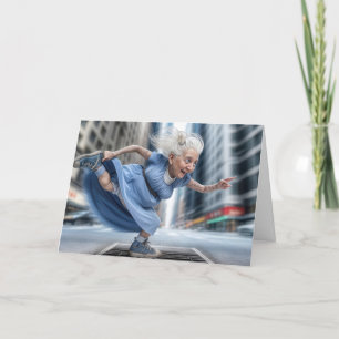 Happy Old Lady Dancing On a Street Vent Card
