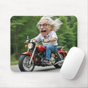 Happy Old Man Riding On a Motorcycle Mouse Pad