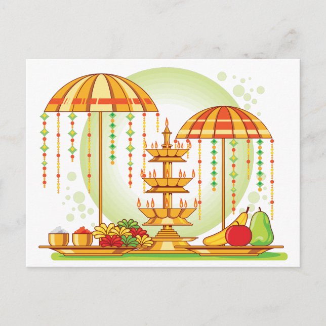 Happy Onam Umbrellas Invitation Postcard (Front)