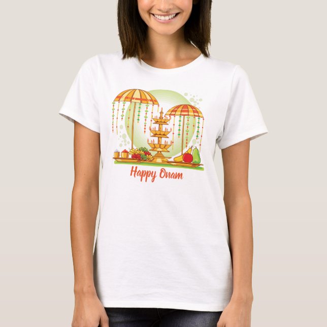 Happy Onam Umbrellas T-Shirt (Front)
