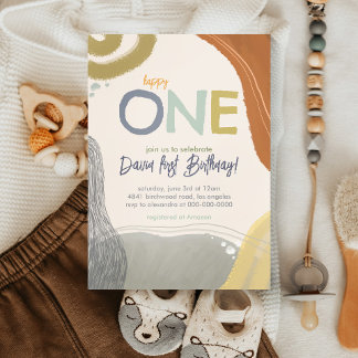 Happy One First Birthday boy Invitation