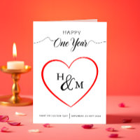 Happy One Year Elegant Monogram Heart Anniversary 