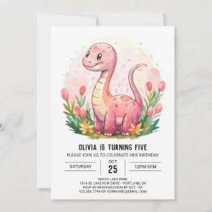 Happy Online Bohemian Dinosaur Girl Birthday Invitation