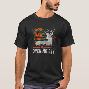Happy Opening Day Whitetail Camo American Flag Dee T-Shirt
