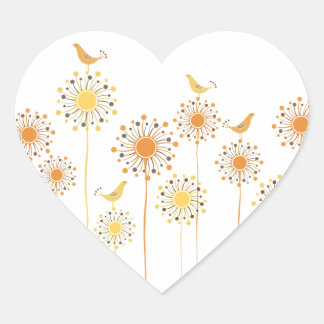 Happy Oragne Birds Heart Sticker
