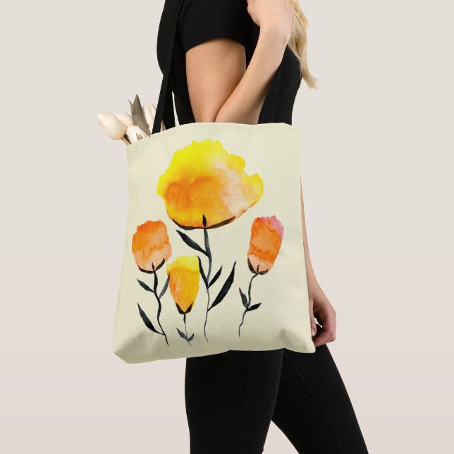 Happy orange and yellow flowers tote bag (Close Up)