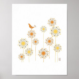 Happy Orange Bird 7x7 Print