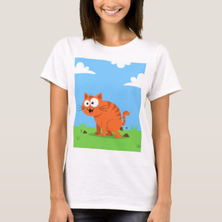 Happy Orange Cat Pooping Cartoon Pet Waste T-Shirt