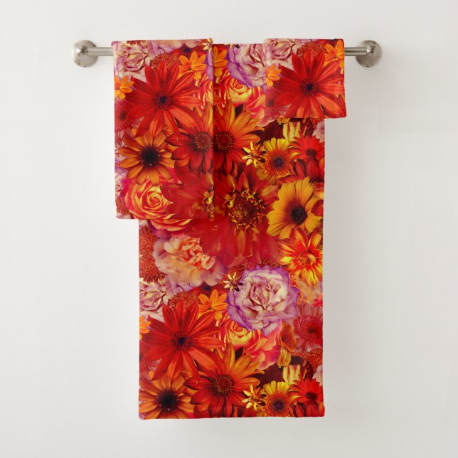 Happy Orange Flower Field Garden Bath Towel Set (Insitu)