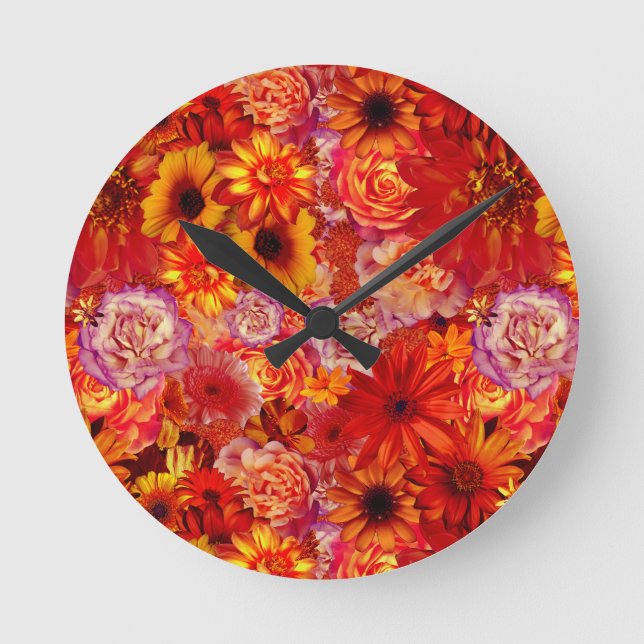 Happy Orange Flower Field Garden Round Clock (Front)