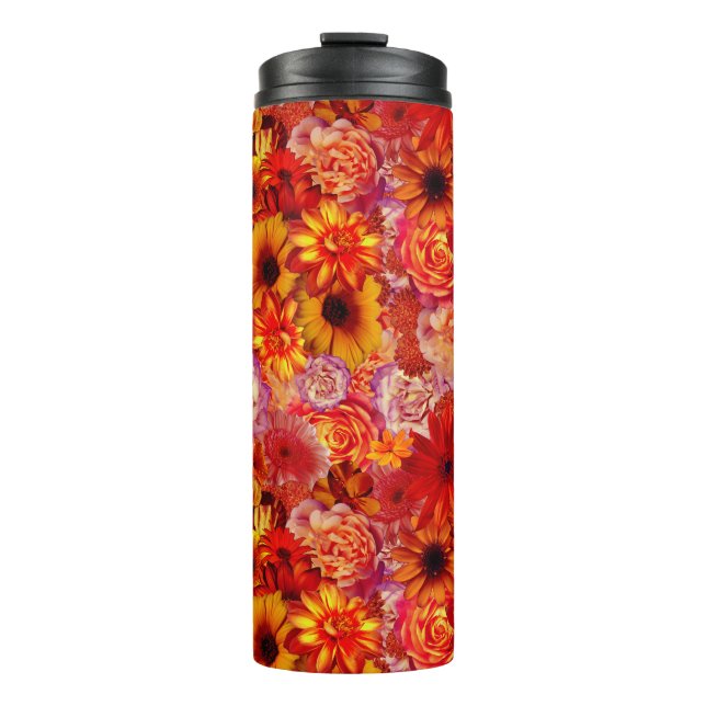 Happy Orange Flower Field Garden Thermal Tumbler (Front)