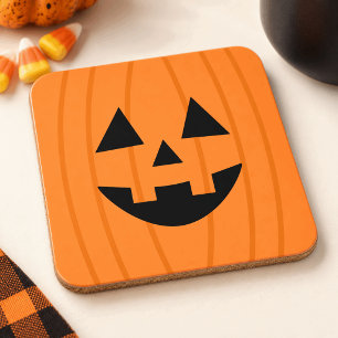 Happy Orange Jack o Lantern Smiling Face Coaster