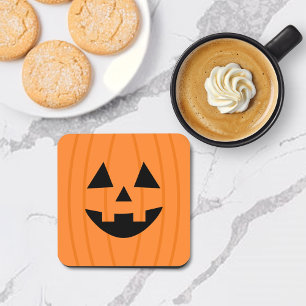 Happy Orange Jack o Lantern Smiling Face Coaster