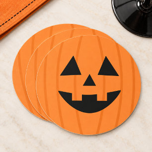Happy Orange Jack o Lantern Smiling Face Round Paper Coaster