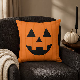 Happy Orange Pumpkin Smile Halloween Cushion