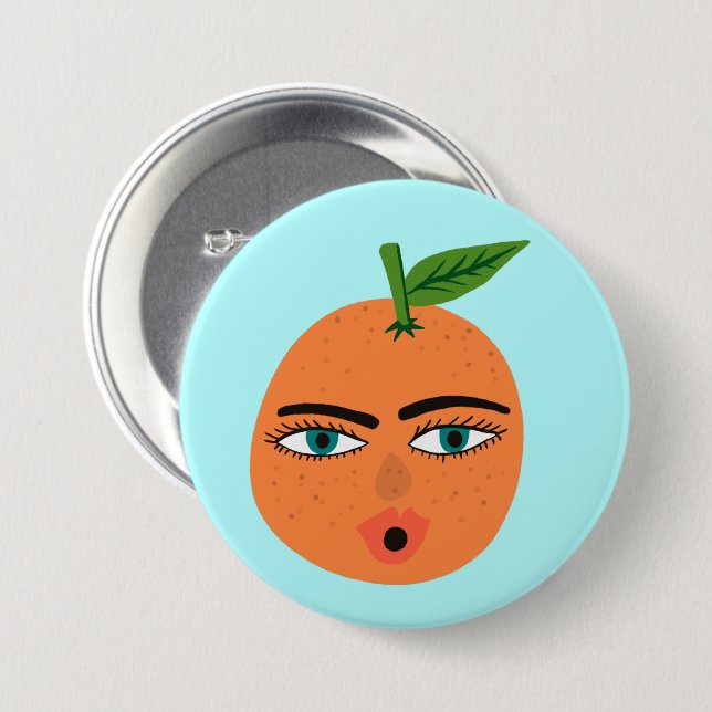 Happy Orange Whimsical Button (Front & Back)