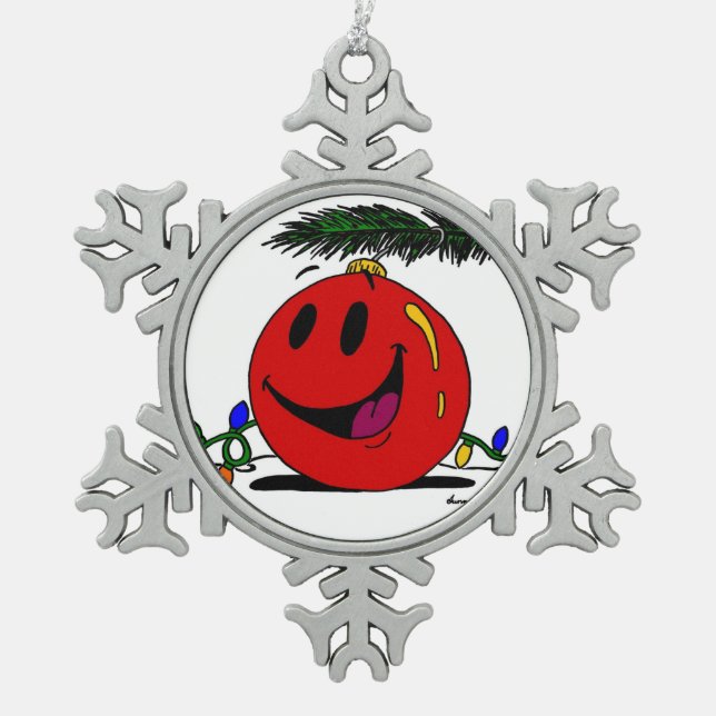 Happy Ornament Snowflake Pewter Ornament (Front)